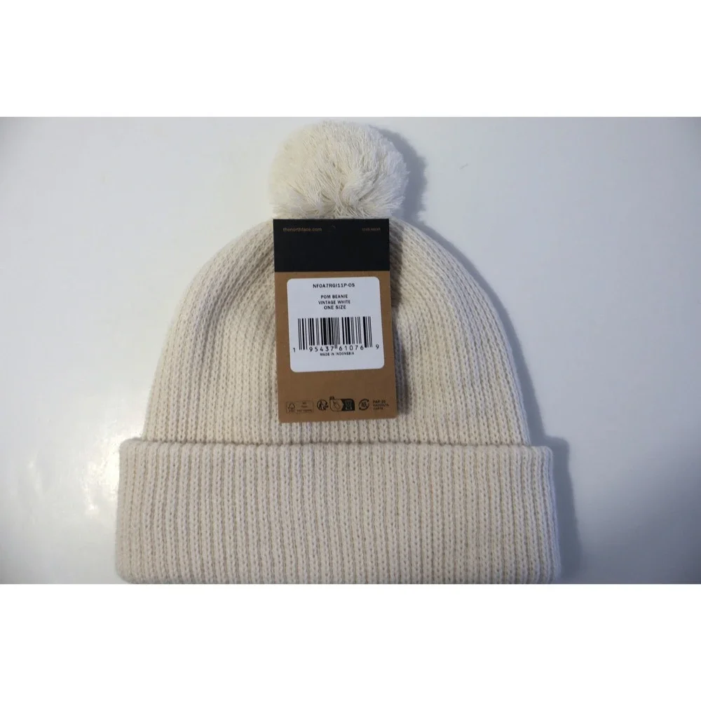 The North‎ Face Pom Beanie Vintage White Ribbed Knit Hat NF0A7RGI11P One Size